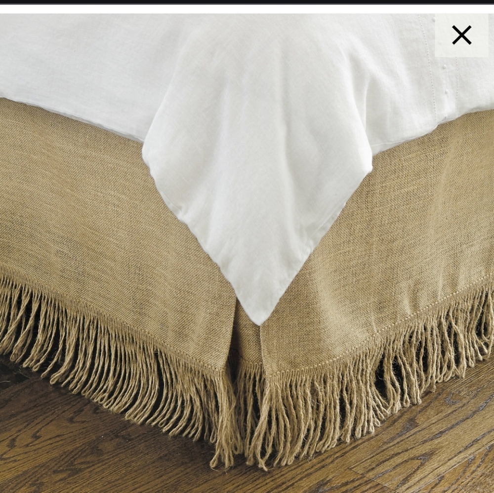Ballard Design Queen Sz Fringed Burlap Bed Skirt